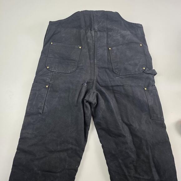 Carhartt Bib Overalls Mens Large Tall Black Insulated Quilt Lined Duck Canvas - Picture 12 of 16